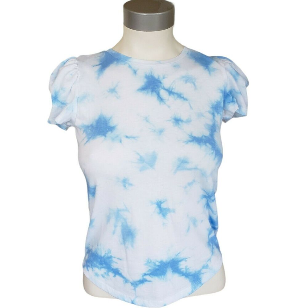 GENERATION LOVE Kelly Puff tee short sleeve tie dye tshirt top blue white XS NEW - Picture 3 of 10
